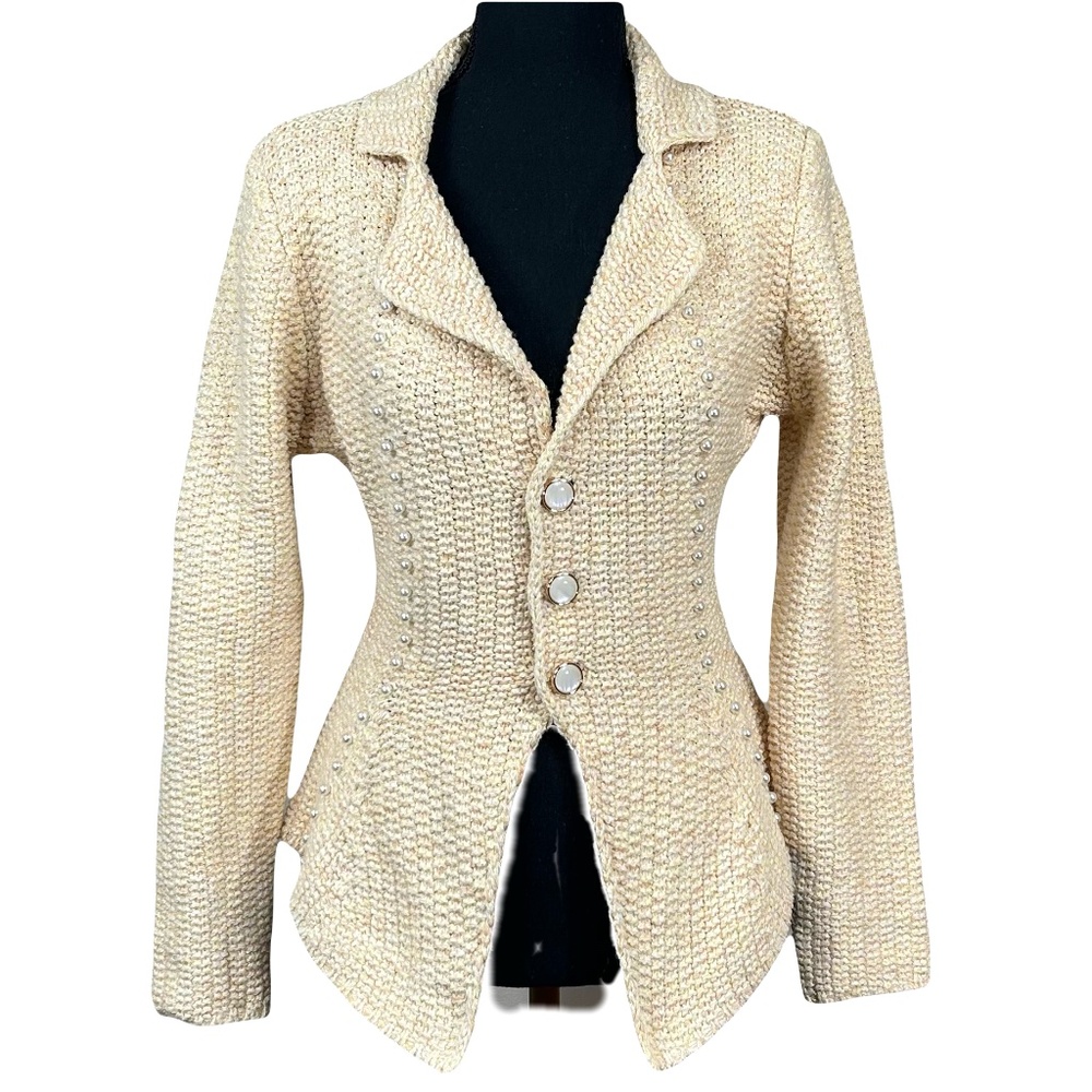 Stylewe Yellow Pearl Detail Collared Y2K Cardigan Sweater Size S